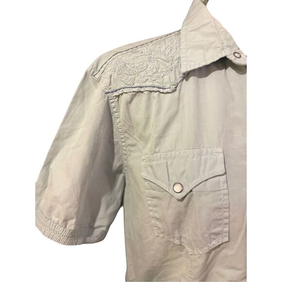 International Concepts Womens Top Embroidered Floral Button Pale Blue Medium - Picture 7 of 10